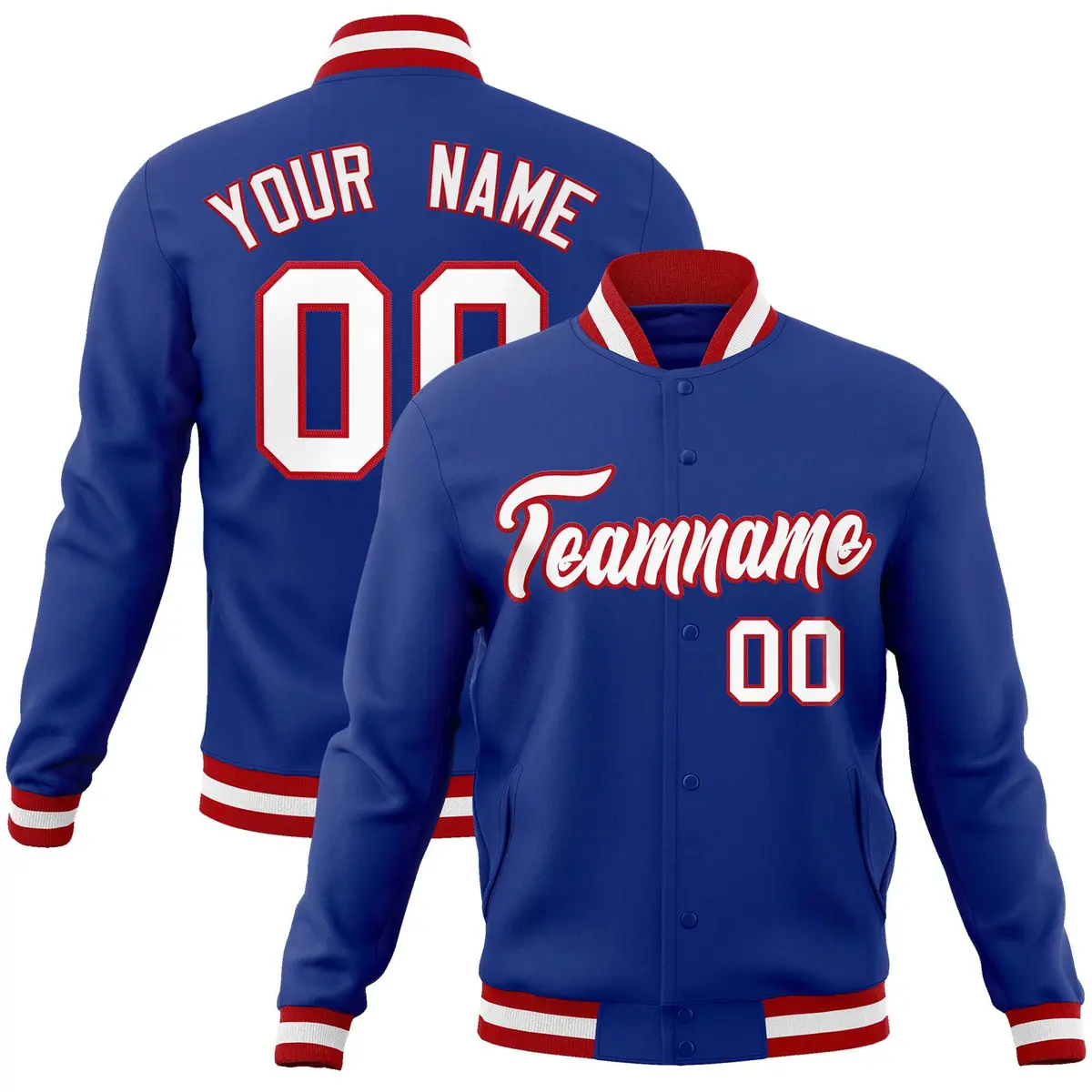 Royal White-Red Classic Varsity Full-Snap Letterman Jacket