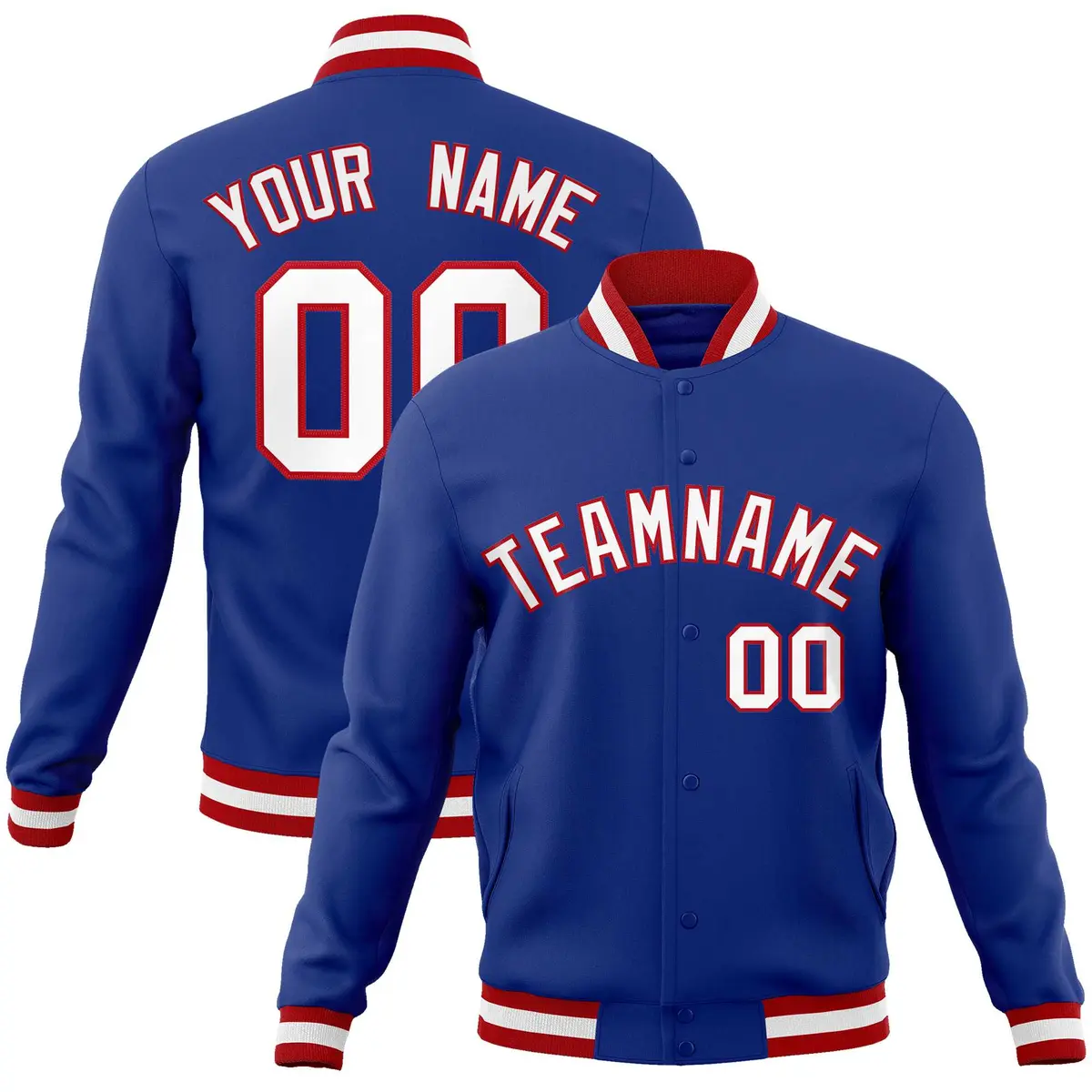 Royal White-Red Classic Varsity Full-Snap Letterman Jacket