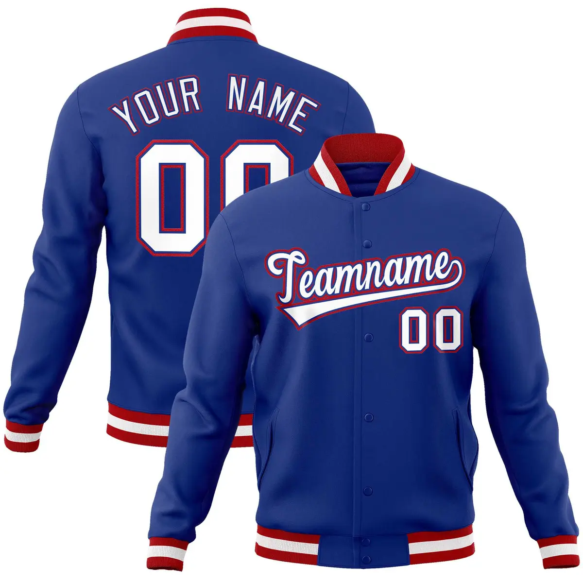 Royal White-Red Classic Varsity Full-Snap Letterman Jacket