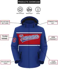 Royal White-Red Color Block Outdoor Hooded Waterproof Jacket 2