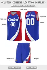 Royal White-Red Color Block Sports Basketball Jersey 2
