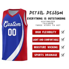 Royal White-Red Color Block Sports Basketball Jersey 4