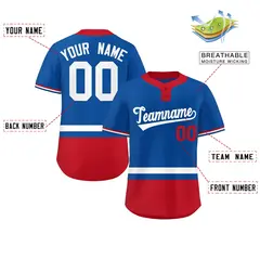 Royal White-Red Color Block Two-Button Softball Jersey 2