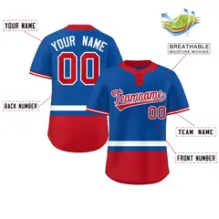 Royal White-Red Color Block Two-Button Softball Jersey 2