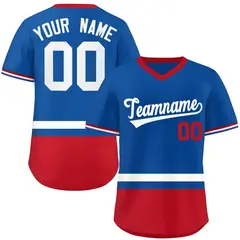 Royal White-Red Color Block V-Neck Pullover Baseball Jersey