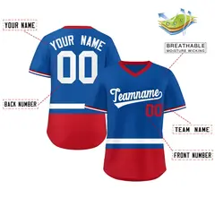 Royal White-Red Color Block V-Neck Pullover Baseball Jersey 2