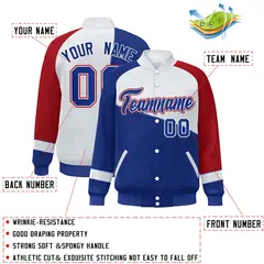 Royal White-Red Color Block Varsity Full-Snap Baseball Bomber Jacket 2
