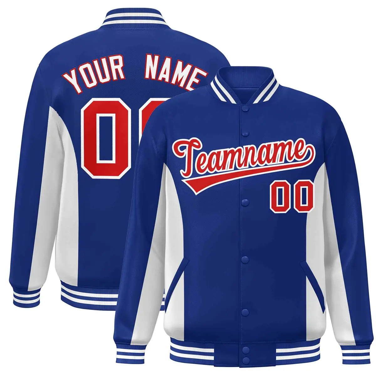 Royal White-Red Color Block Varsity Letterman Baseball Jacket