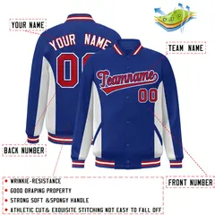 Royal White-Red Color Block Varsity Letterman Baseball Jacket 2
