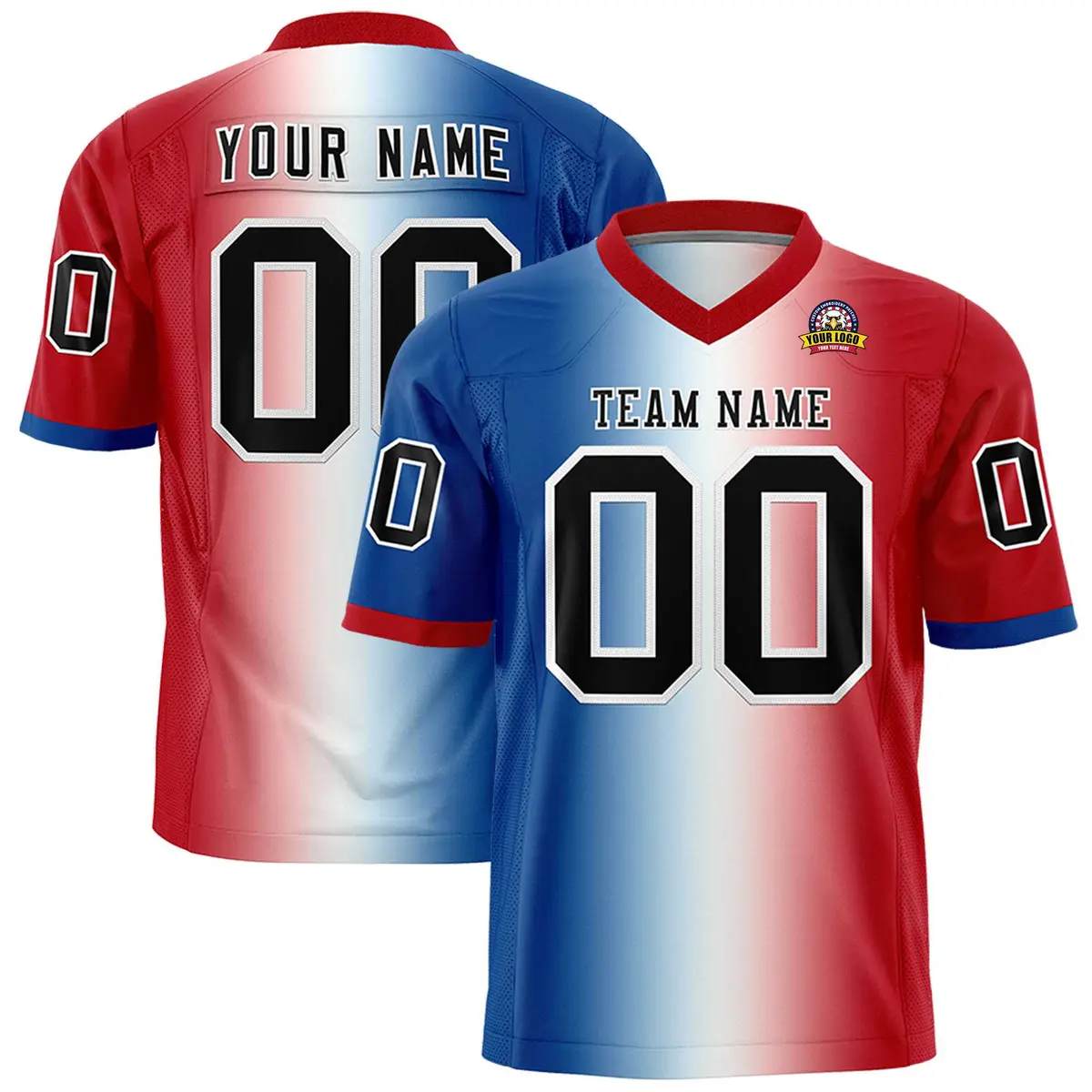 Royal White-Red Gradient Fashion Football Jersey
