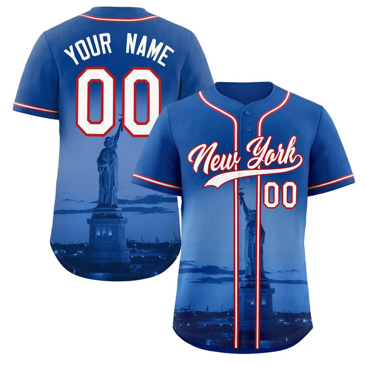 Royal White-Red New York City Skyline Baseball Jersey