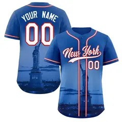 Royal White-Red New York City Skyline Baseball Jersey 1