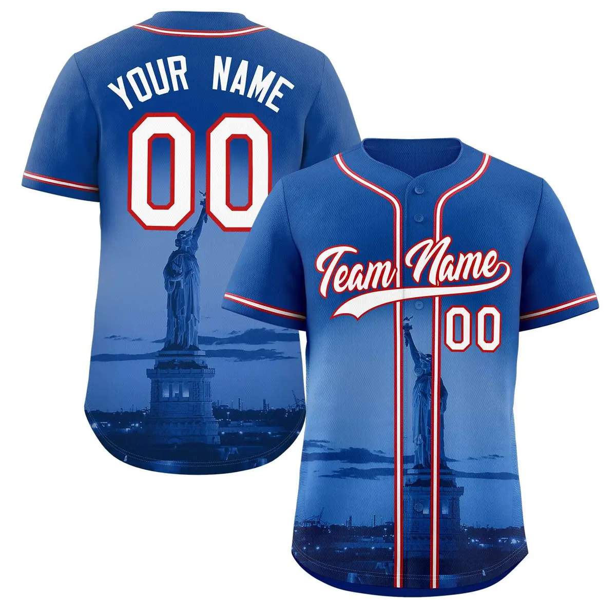 Royal White-Red New York City Skyline Baseball Jersey