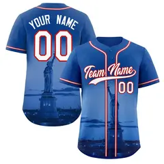 Royal White-Red New York City Skyline Baseball Jersey 1