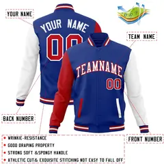 Royal White-Red Raglan Full-Snap Varsity Letterman Jacket 4