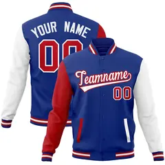 Royal White-Red Raglan Full-Snap Varsity Letterman Jacket 1