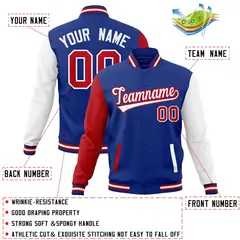 Royal White-Red Raglan Full-Snap Varsity Letterman Jacket 4