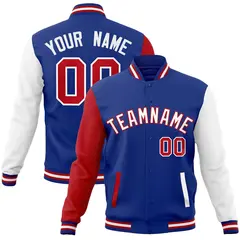 Royal White-Red Raglan Full-Snap Varsity Letterman Jacket