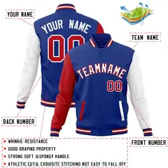 Royal White-Red Raglan Full-Snap Varsity Letterman Jacket 4