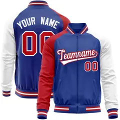 Royal White-Red Raglan Full-Zip Letterman Baseball Jacket
