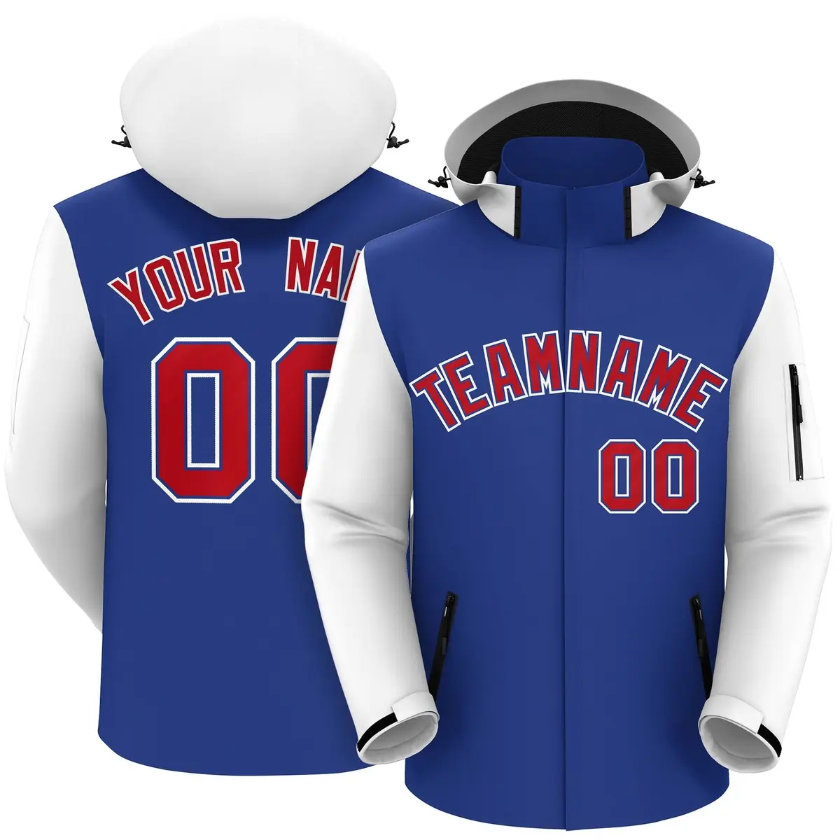 Royal White-Red Raglan Sleeve Waterproof Jacket
