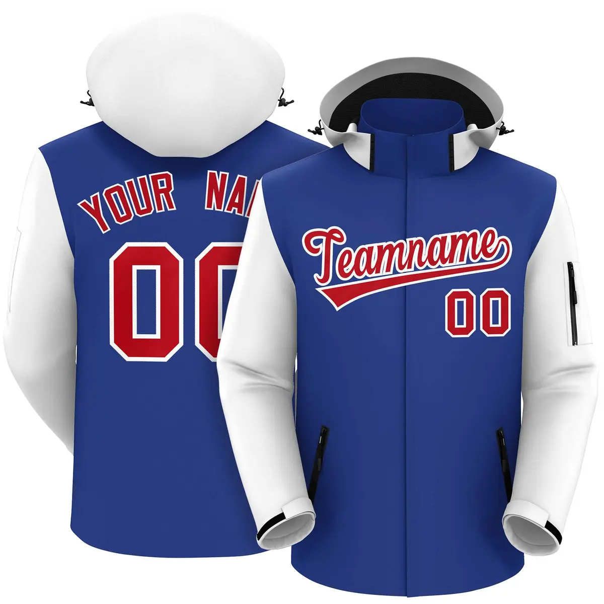 Royal White-Red Raglan Sleeve Waterproof Jacket
