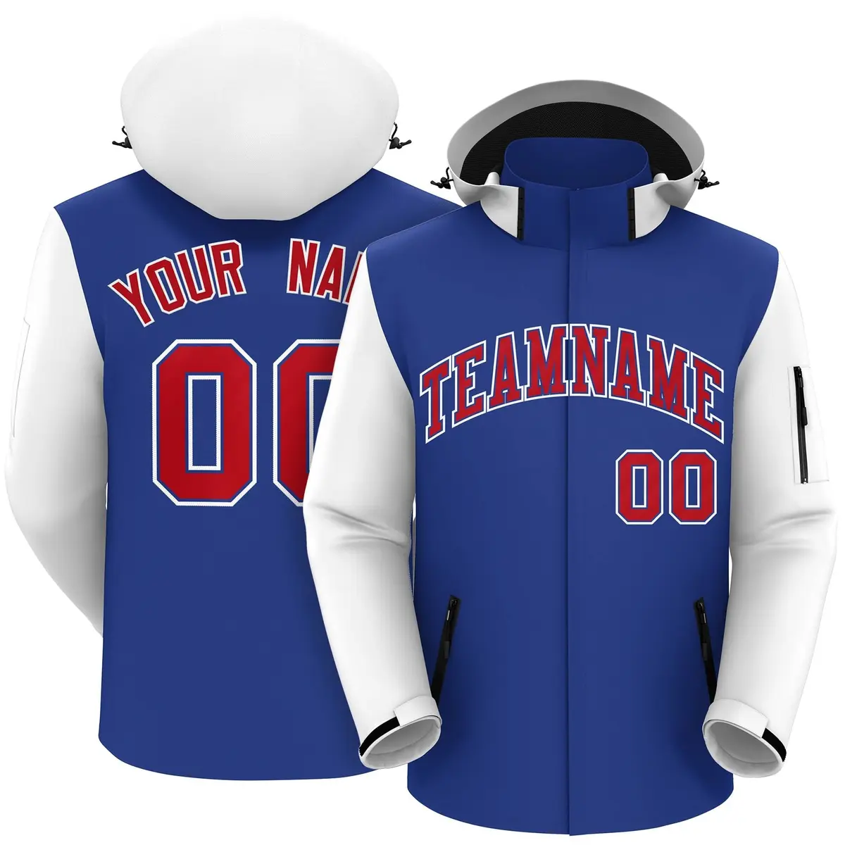 Royal White-Red Raglan Sleeve Waterproof Jacket