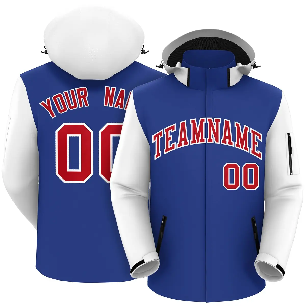 Royal White-Red Raglan Sleeve Waterproof Jacket