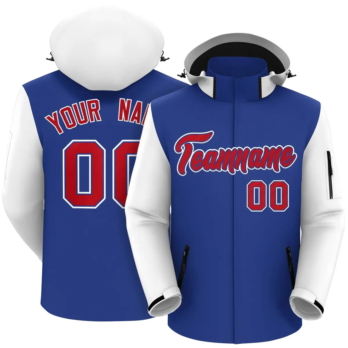 Royal White-Red Raglan Sleeve Waterproof Jacket