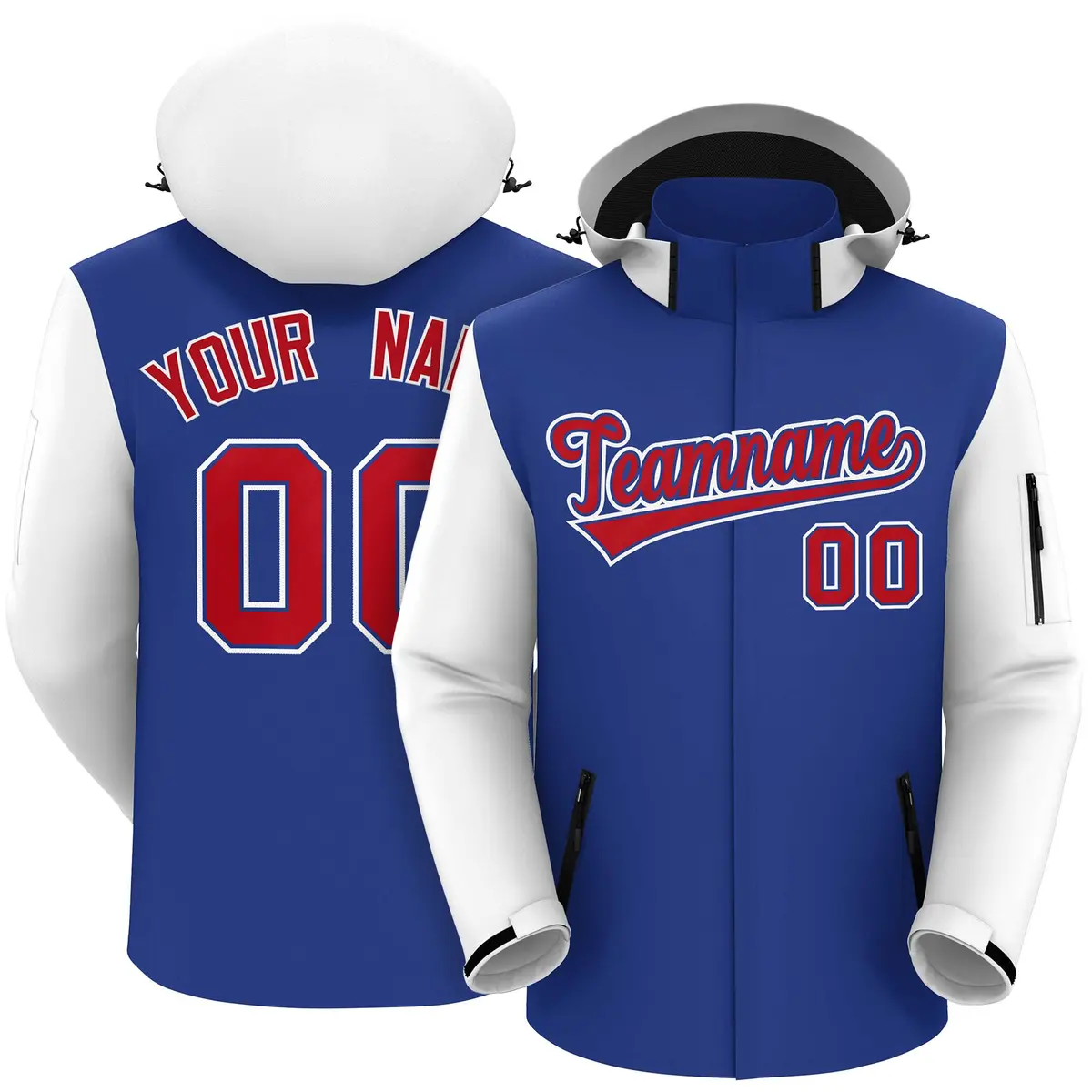 Royal White-Red Raglan Sleeve Waterproof Jacket