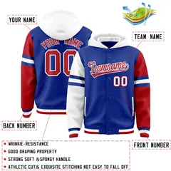 Royal White-Red Raglan Three Stripes Varsity Letterman Jacket Hoodie 4