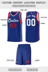 Royal White-Red Sleeve Color Block Classic Basketball Jersey 2