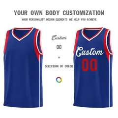 Royal White-Red Sleeve Color Block Classic Basketball Jersey 3