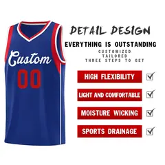 Royal White-Red Sleeve Color Block Classic Basketball Jersey 5