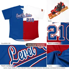 Royal White Red Texas Flag Color Block Baseball Jersey 2