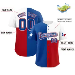 Royal White Red Texas Flag Color Block Baseball Jersey 3