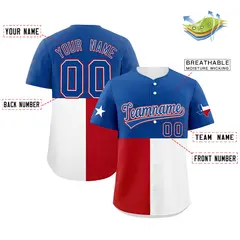 Royal White Red Texas Flag Color Block Baseball Jersey 2
