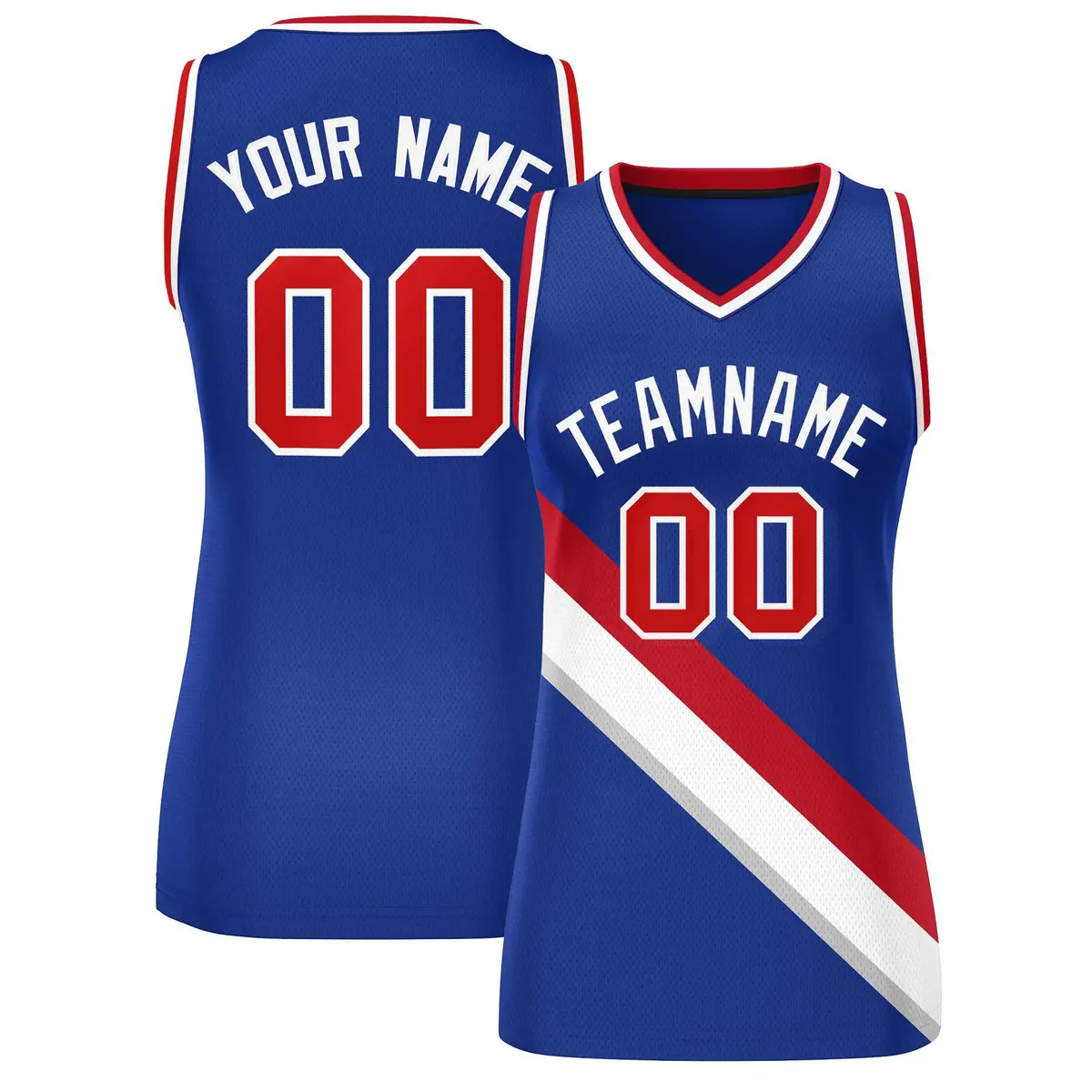 Royal White-Red Thick Slash Mesh Basketball Jersey For Women