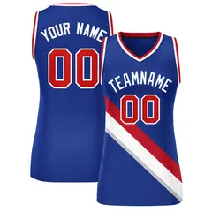 Royal White-Red Thick Slash Mesh Basketball Jersey For Women
