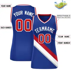 Royal White-Red Thick Slash Mesh Basketball Jersey For Women 2