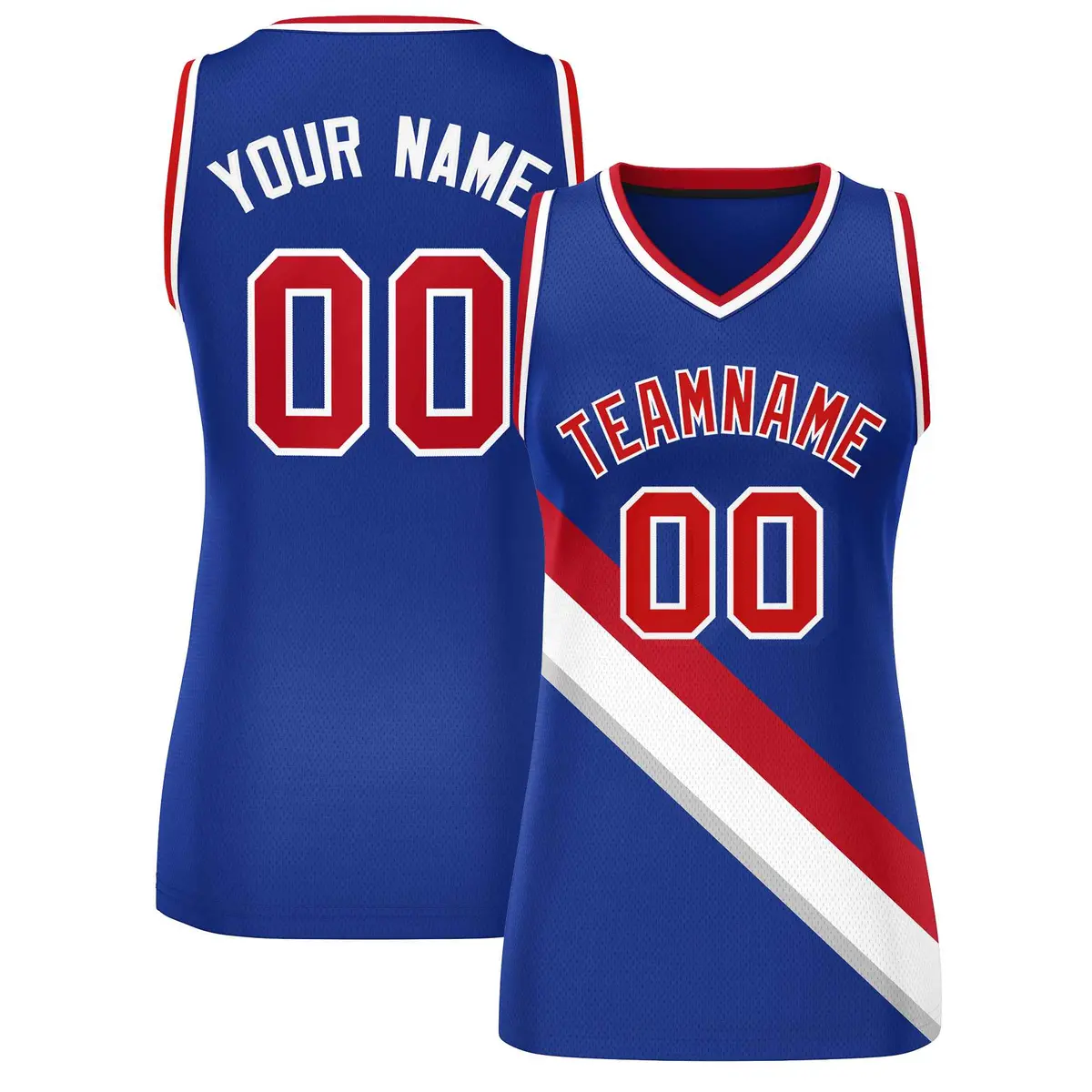Royal White-Red Thick Slash Mesh Basketball Jersey For Women