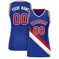 Royal White-Red Thick Slash Mesh Basketball Jersey For Women