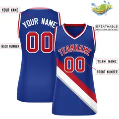 Royal White-Red Thick Slash Mesh Basketball Jersey For Women 2