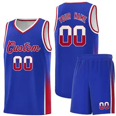 Royal White Red Two Tone Font Basketball Jersey