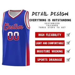 Royal White Red Two Tone Font Basketball Jersey 4