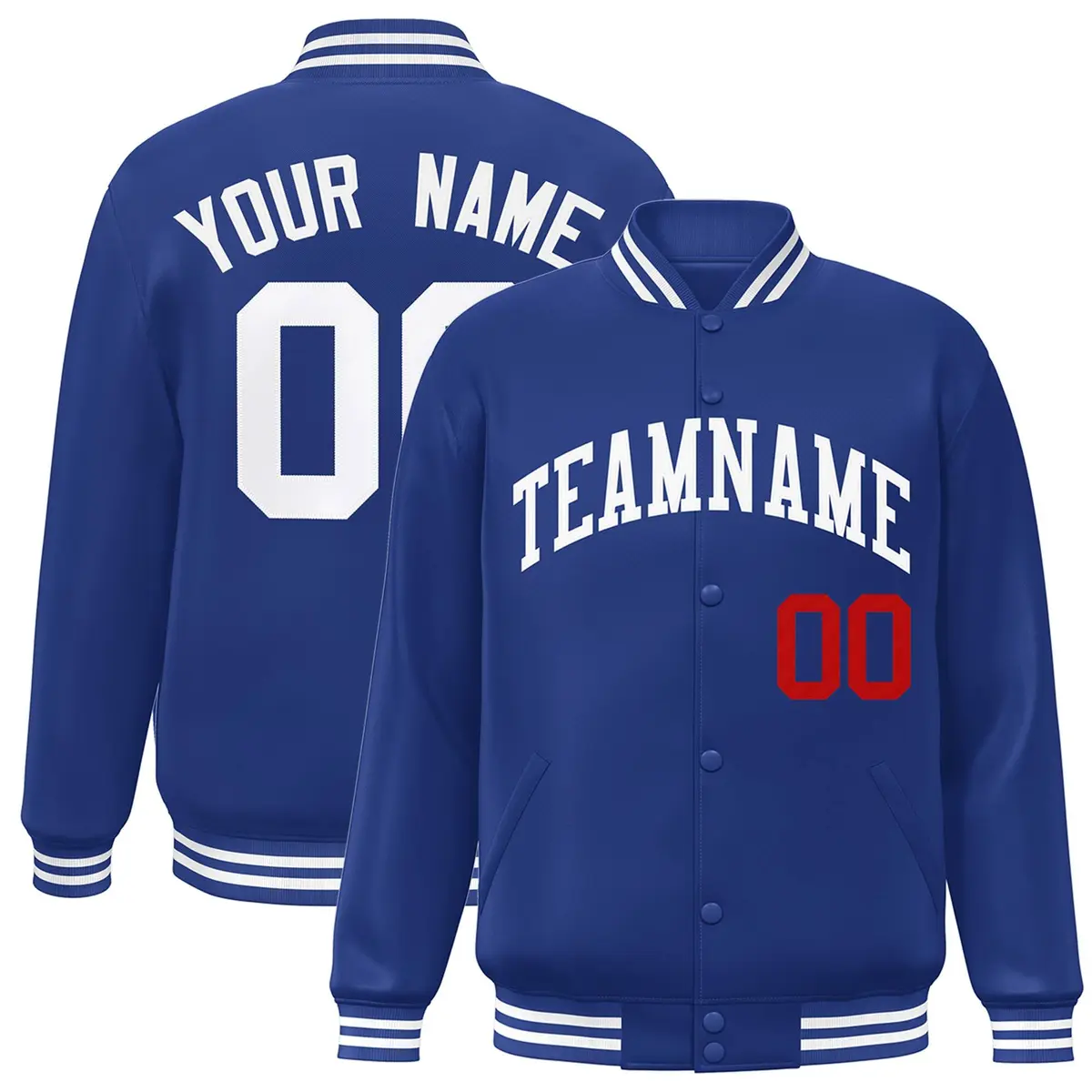 Royal White-Red Two Tone Letterman Varsity Full-Snap Jacket