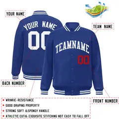Royal White-Red Two Tone Letterman Varsity Full-Snap Jacket 2