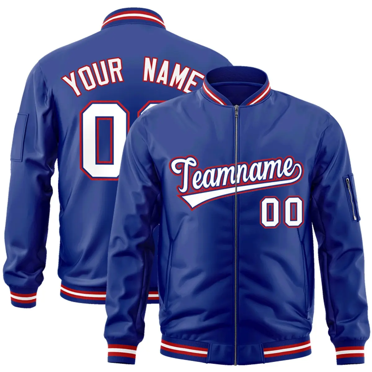 Royal White-Red Varsity Full-Zip Letterman Bomber Jacket