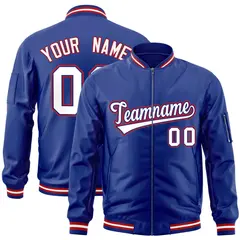 Royal White-Red Varsity Full-Zip Letterman Bomber Jacket