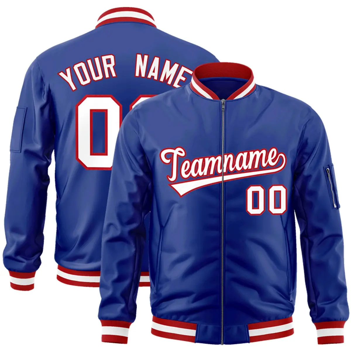 Royal White-Red Varsity Full-Zip Letterman Bomber Jacket